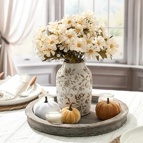 SIDUCAL Ceramic Vintage Vase, 7 Inch Retro Ice Cracked Chinoiserie Floral Vase, Rustic Farmhouse Vases for Home Decor, Bookshelf, Office, Garden, Chinoiserie Decor, Tuscan Decor, Brown Floral Pattern - Image 3