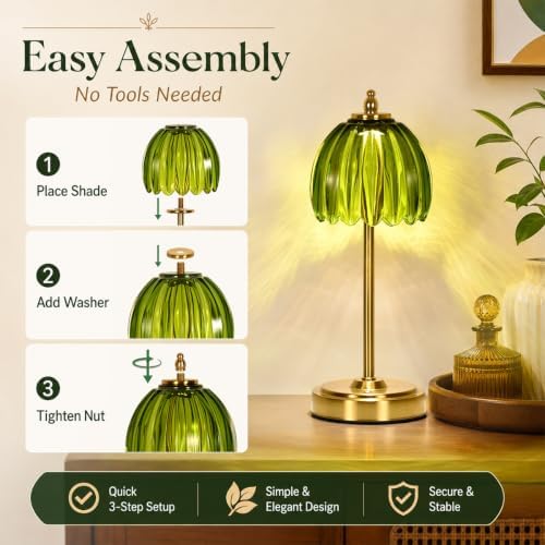 NewAoNaSen Glass Tulip Table Lamp, Cordless Rechargeable Table Light -Green - Image 6