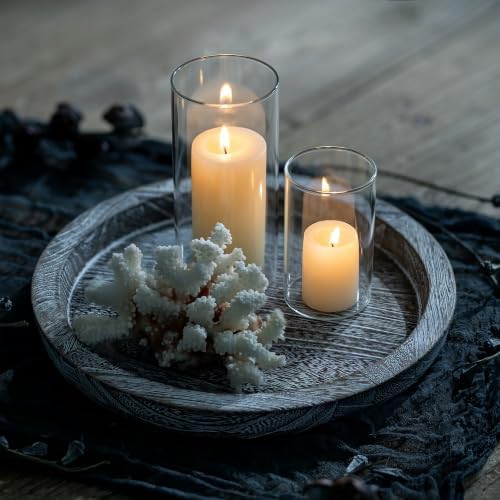 Hanobe Round Wood Candle Holder Tray, Rustic Coffee Table Centerpiece Decor - Image 2