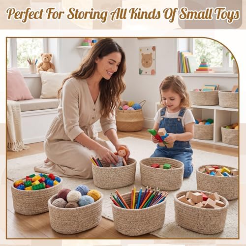 10 Pack Small Woven Baskets, Cotton Rope, Linen - Image 6