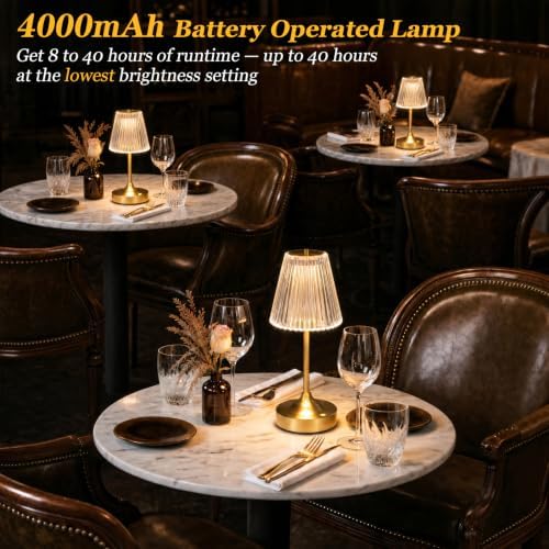 Kakanuo Gold Cordless Rechargeable Table Lamp, Touch Battery Powered Lamp, 3 Color Modes, Crystal Acrylic Lampshade, Portable Ambient Night Light for Desk, Bedroom, Dining Room, Kitchen, Bar (2 Pack) - Image 4