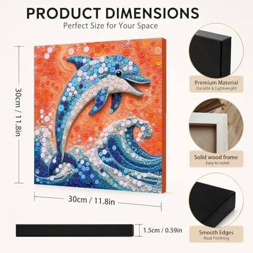 Framed Button Art Kit 11.8" DIY Mosaic Craft for Adults(Wave Dolphin) - Image 6