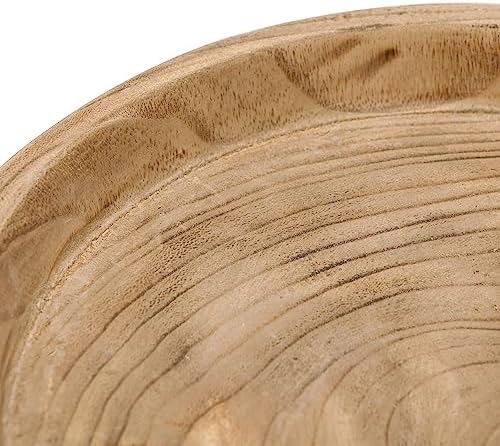 NIKKY HOME 12" Hand Carved Dough Bowls, Paulownia Wood Round Serving Bowl Decorative Wooden Tray, Natural - Image 5