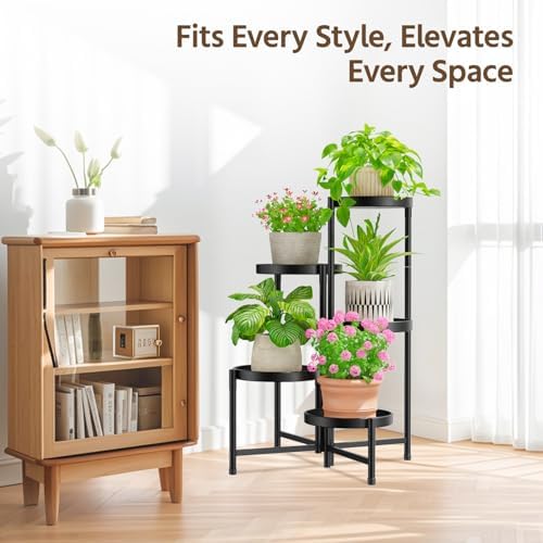 LASZOLA Plant Stand Indoor with 10 Inch Large Metal Tray, 5 Tier Black - Image 2