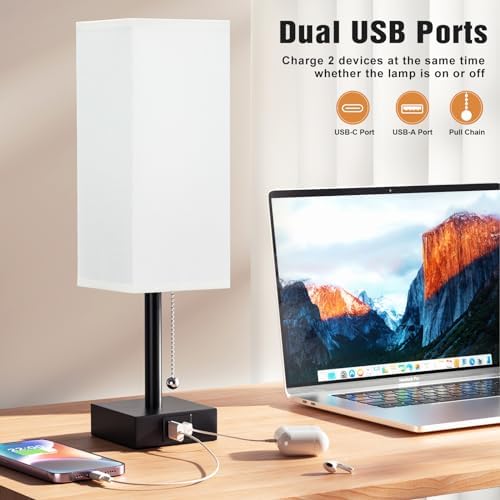 Set of 2 White Bedside Table Lamps for Bedroom - Nightstand Lamp, USB C+A - Image 3