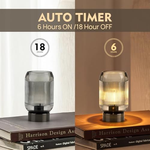 Small Battery Operated Lamp with Timer, Ribbed, Black - Image 3
