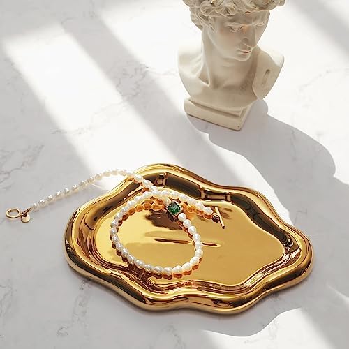 Jewelry Dish Trinket Tray for Women, Ring Dish Holder, Unique Cloud Shape Ceramic Plate Cute Things Vanity Aesthetic Room Decor Mother's Day Birthday (Gold) - Image 5