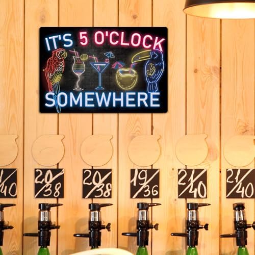 Putuo Decor Its 5 O'clock Somewhere Metal Tin Sign Drinking Neon Home Bar Decor Beer Vintage Tin Signs For Bedroom Garage Pub Club Decor Man Cave 8 X 12 Inches - Image 4