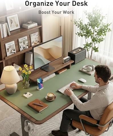 Aothia Faux Leather Desk Mat - Large Mouse Pad, Non-Slip PU Leather Blotter, Waterproof Writing Surface for Office and Home (Olive Green, 63" x 24") - Image 3
