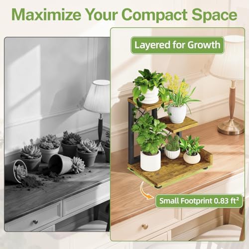 iDavosic.ly Table Top Small Plant Stand, Succulent Holder for Desk, Brown - Image 4