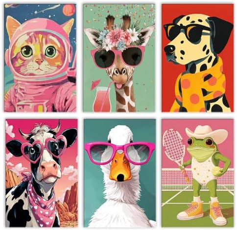 6 Different Animals Paint By Numbers for Adults Cat Giraffe Dog Cow Duck Frog Art DIY Colorful Animal Drawing Paintwork Paint by Acrylic Paint Mini Canvas Easy Painting Kits 8x12 Inch without Framed by Tucocoo