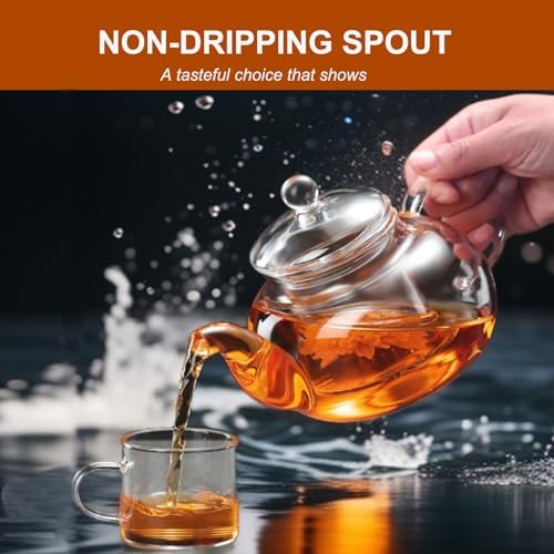 Glass Teapot Stovetop Safe, Heat-Resistant Clear Teapot with Removable glass Infuser, Loose Leaf and Blooming Tea Maker （20.3 OZ) - Image 5