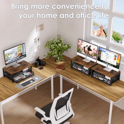 OPNICE Computer Monitor Stand Riser, Desk Organizer with Drawer, Printer & Laptop Stand, Office Desk Accessories & Workspace Desktop Organizers Storage for Office Supplies(Brown) - Image 4