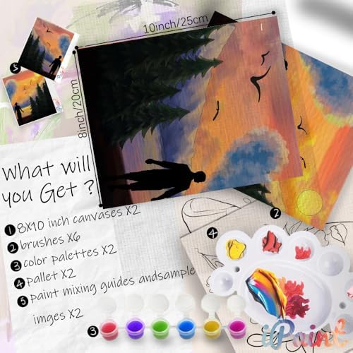 2Pcs Paint and Sip Kit for Adults,Pre Drawn Canvas to Paint for Flower Butterfly Date Night for Couples DIY Acrylic Painting Kits 8×10 (Sunset) - Image 2