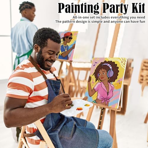 VOCHIC Sip and Paint Kit for Adults Couples Paint Party Kits Pre Drawn Canvas Art Painting Set Date Night Games Valentine 2 Pack (Hip-hop Couple, 8 x10 in) - Image 3