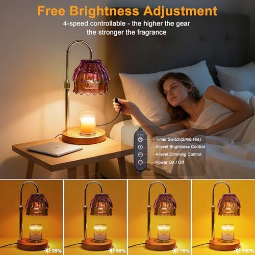 Candle Warmer Lamp with Timer & Dimmer, Birthday Gifts for Women Mom, 4-Level Dimmable Flower Heat Lamp for Jar Candles, Adjustable Height, House Warming Gifts, Home Decor (Purple - Image 2