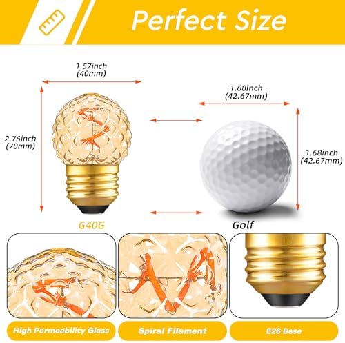 G40 LED Low Watt Light Bulbs Warm Glow E26 Amber 1W 10 Watt Light Bulb - Image 6