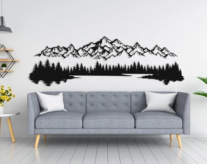 NORTH KAISER Metal Wall Art - Mountain & Forest Metal Wall Decor - Large Wall Sculpture for Rustic Home Living Room Bedroom Indoor/Outdoor (Black, 39.3'' x 13'' / 100 x 33 cm)