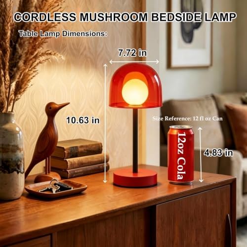 Cordless Table Lamp, Rechargeable Battery Operated Touch Control, Red - Image 2