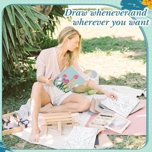 Engrowtic 12 Pcs 8 x 10'' Flower Pre Drawn Canvas to Paint Pre Printed Sketched Canvas for Adult Ladies Paint Art Party Favor Board Set for Craft(Simple Style) - Image 6