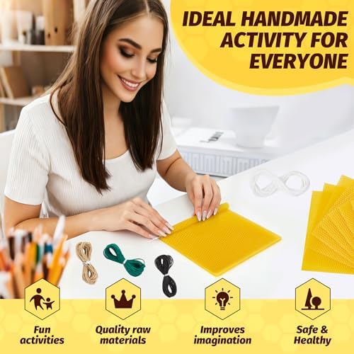 HASSLICKIT Natural Beeswax Candle Making Kit for Beginners-12 Beeswax Sheets for Candle Making Rolling DIY Kits (Natural Yellow Color, 8 x 8 inch) - Image 5