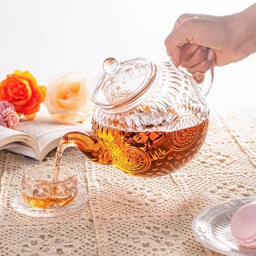 Bandesun Vintage Glass Teapot, Tea Kettle with Removable Infuser 32OZ/1000ml, Borosilicate Glass Pot -Stovetop Safe, Blooming & Loose Leaf Tea Maker Set - Image 3