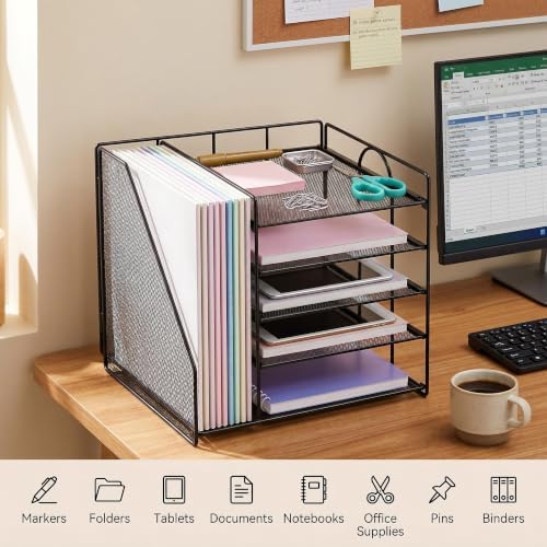 OPNICE Desk Organizer, 5-Tier Paper Organizer Letter Tray, Black - Image 5
