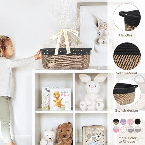 CHICVITA Large Wicker Basket with Bags & Ribbon for Gifts, Black & Jute - Image 3