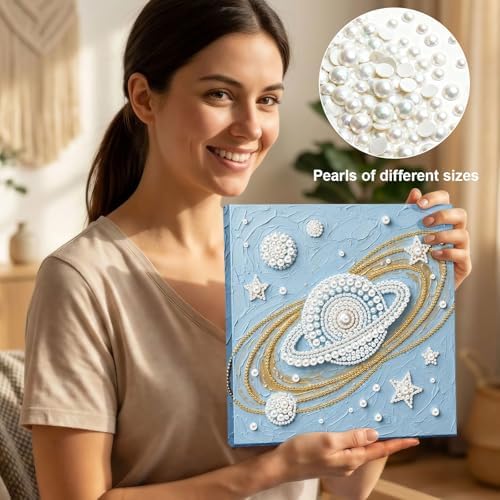 LQCrafK DIY Pearl Art Painting Handcraft Kit for Adults Beginners with Tools and Framed Painting, Creative Design,Self-Adhesive, Healing Stress-Relieving Home Wall Decoration-Saturn - Image 4