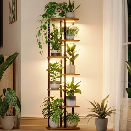 Bamworld Plant Stand with Grow Light for Indoor Plants Corner 7 Tier by Bamworld