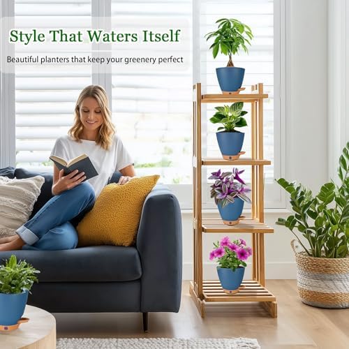 6 Inch Small Self Watering Pots for Indoor Plants, 5-Pack - Image 2