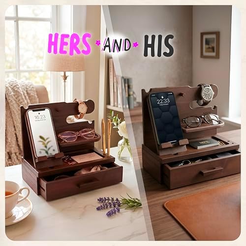 Bourbon Brown Wood Nightstand Organizer Docking Station Key, Wallet & Watch - Image 4