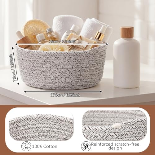 Yinkin 12 Pack Small Storage Basket Cute Natural Cotton Rope Woven Basket Tiny Boho Decorative Toy Storage Bin Gift Baskets for Home Organizing, Closet, Shelf, Nursery, Bathroom (Round,Oatmeal) - Image 2