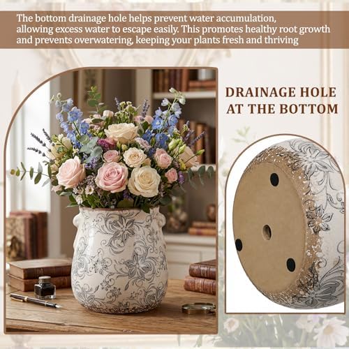 Ceramic Scroll Planter 6.5 Inch, Gray Camellia - Image 4