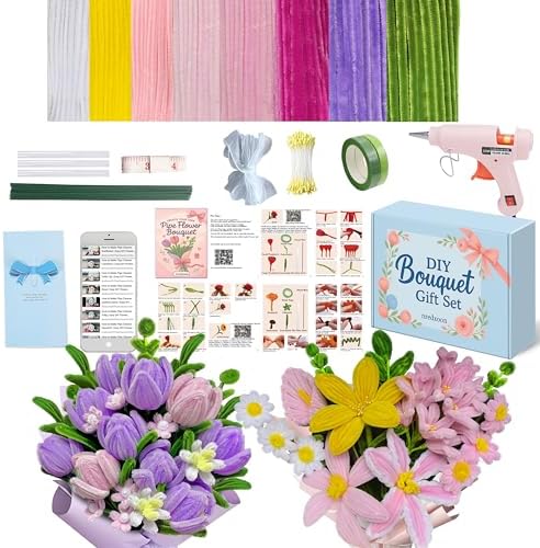 NREDXOON Pipe Cleaner Flower Kit w/Glue Gun 500pcs 8 Colors Bouquet Craft by NREDXOON