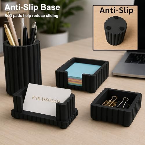 Concrete Desk Organizer Set of 4, Modern Desk Accessories, Black - Image 4