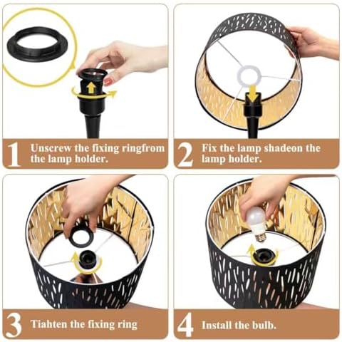 ONEWISH Touch Bedside Lamp for Bedroom, 3-Way Dimmable Table Lamps for Nightstand, Black Cutout Shade with Gold Lining Desk Lamp for Living Room, End Tables, LED Bulb Included - Image 6