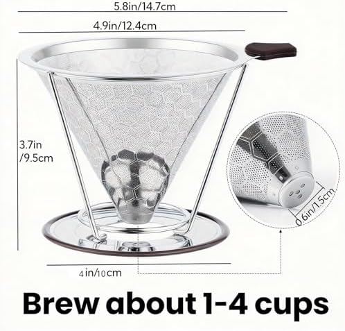 Reusable Stainless Steel Pour Over Coffee Dripper, Paperless V60 Filter - Image 6