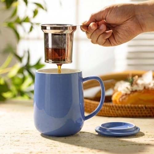 Sweese 20 OZ Porcelain Tea Mug with Infuser and Lid, Dusty Blue Tea Cup - Image 3