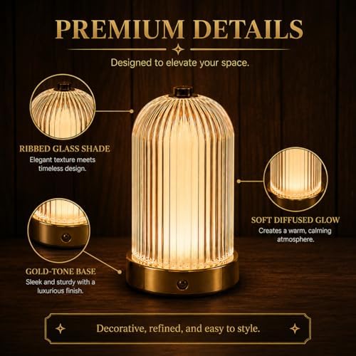 Cordless Table Lamp for Bedroom with Remote, 3 Light Modes & 9 Brightness Levels, 15/30/60 Min Timer Bedside Night Lamp, Ribbed Texture Accent Lamp for Bedroom, Living Room, Desk - Image 6