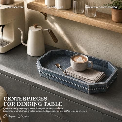 EOSAHR Pine Wood Decorative Tray: Serving Tray for Rustic Room Decor, Blue - Image 5