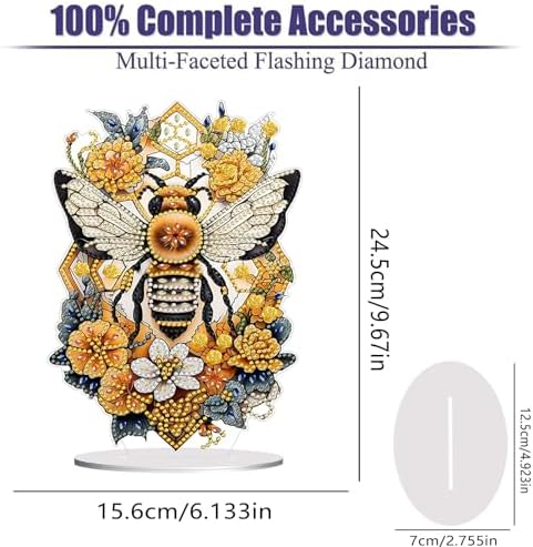 Diamond Painting Kits for Adults Beginners, 5D Full Drill Bee Crystal Art Desktop Ornament, DIY Single Sided Home Office Desk Decor, Creative Craft Gift Set with Tools - Image 2