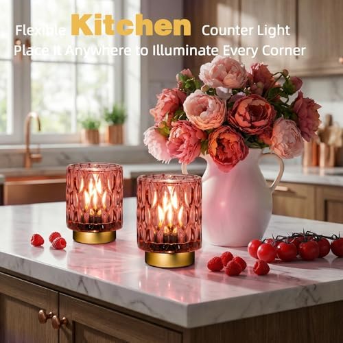Battery Operated Table Lamp Timer, Small Cordless Lamps Decorative, 2 Pink - Image 3