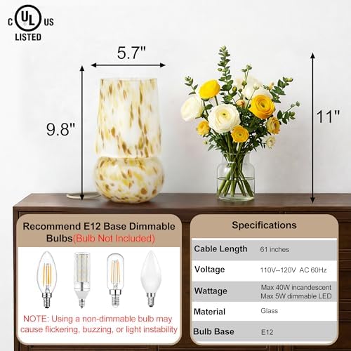 9.8″ Mushroom Glass Table Lamp, Dimmable Modern Beside Lamp, Cream Gold - Image 2