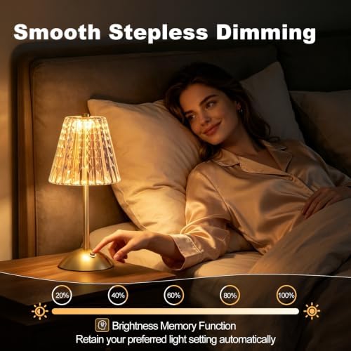 FLY2SKY Crystal Table Lamp, Rechargeable Lamp with 3 Color Temperatures - Image 4