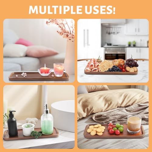 Solid Acacia Wood Serving Tray - 14" x 5.5" Wooden Mini Charcuterie Boards, Small Cheese Board, Rectangle Wooden Tray for Kitchen Counter, Bathroom, Home Decor, Party (3, 14"X5.5") - Image 4