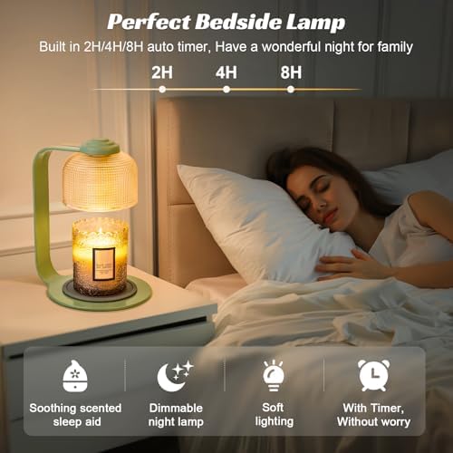 Candle Warmer Lamp Green with Clear Glass Globe and Timer & Dimmable Light - Image 5