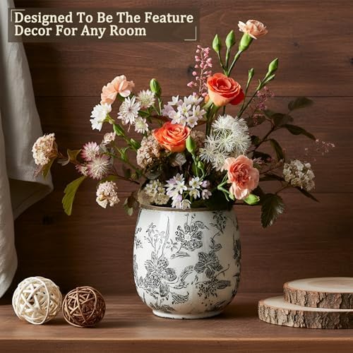 SiliFine Ceramic Planter Ice Crackle Drainage Holes,Rustic Grey Style - Image 2
