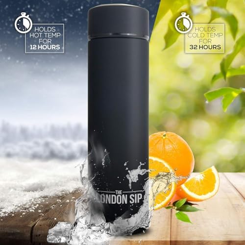 the London Sip Multi-Purpose Travel Mug and Tumbler Fruit Infused Flask Hot and Cold Double Wall Stainless Steel Thermos with Extra-Long Infuser, Zen Black, Pack of 2 - Image 4