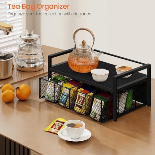 Homode Wood Tea Bag Organizer, Teabag Holder with Drawer, Tea Organizers and Storage Box, 8 Compartments Tea Caddy Station Chests Display Container for Counter Kitchen, Black - Image 4